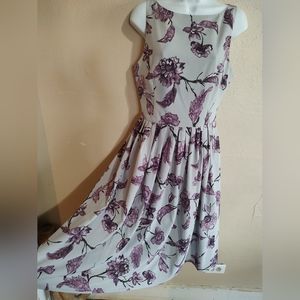 Gray Purple Floral Chiffon Pleated Vntg Inspired Dress SZ Small Medium BB Dakota